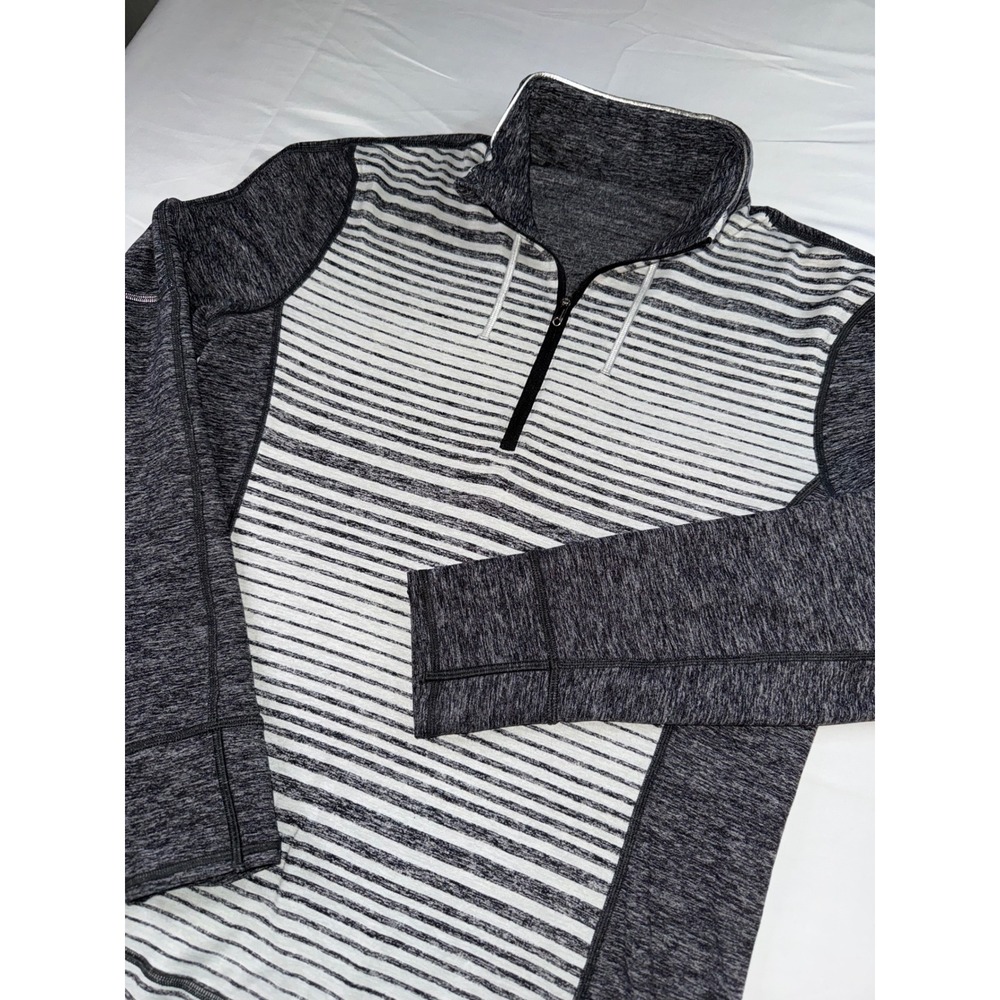 Lululemon Gray Striped Space Dye Quarter Zip Pullover Activewear Top Womens